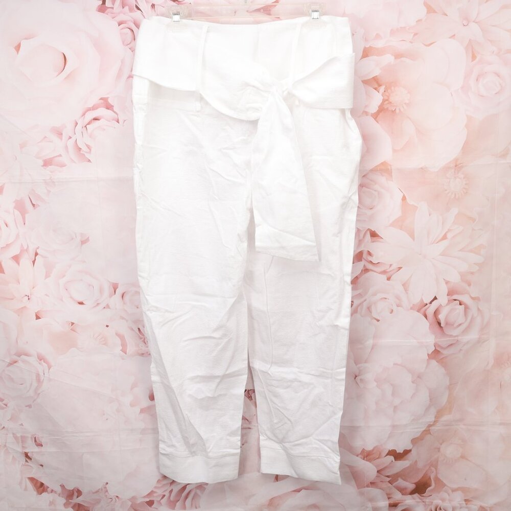 Noracora Belted Sash Ankle Pants Trousers Size Large White Regular Fit